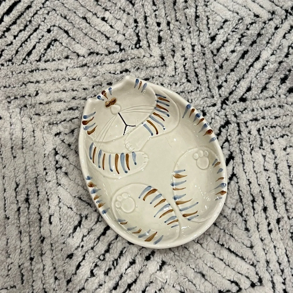 RARE Fitz and Floyd Cat Nap Trinket Dish Bowl 1977 Glaze Ceramic Fat Cat Vintage - Picture 5 of 9